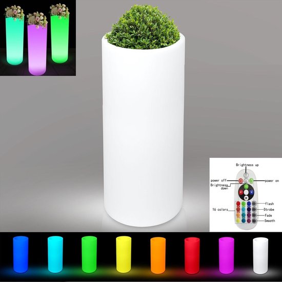 Plantenbak bloempot LED verlichting - 16 kleuren RGB wit - 74 cm hoog -  oplaadbaar | bol.com
