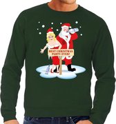 Foute kersttrui / sweater dronken kerstman en kerstvrouw na kerstborrel/ feest groen voor heren - Kersttruien S (48)
