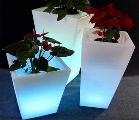 actrice Vervorming versterking Bloempot plantenbak vierkant LED verlichting 16 kleuren RGB wit 74 cm hoog  oplaadbaar... | bol.com