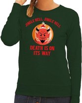 Foute kersttrui / sweater  voor dames - groen - Duivel Jingle Hell 2XL (44)