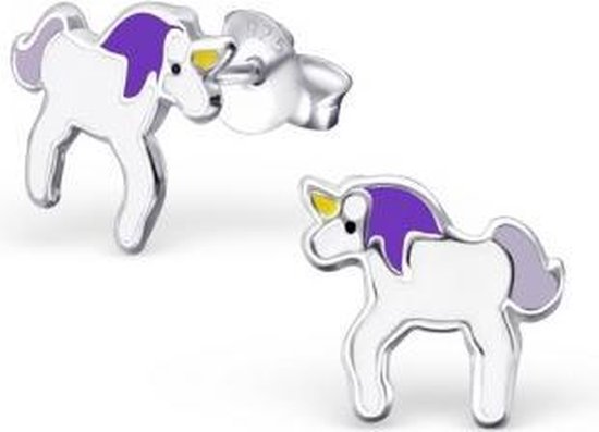 Zilveren kinderoorbellen - oorknopjes eenhoorn / paard - Toverstaartjes kinder juwelen