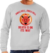 Foute kersttrui / sweater  voor heren - grijs - Duivel Jingle Hell M (50)