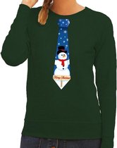 Foute kersttrui / sweater stropdas met sneeuwpop print groen voor dames M (38)