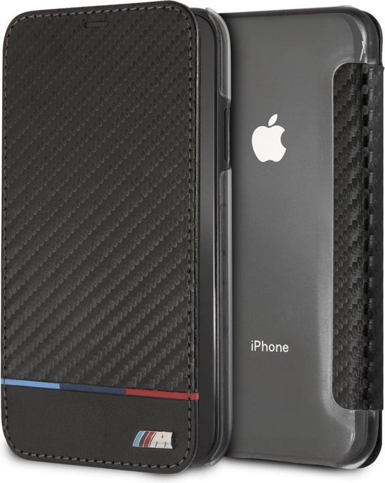 BMW Zwart iPhone XR - Book Case - Carbon Look - Leer - Transparante achterzijde