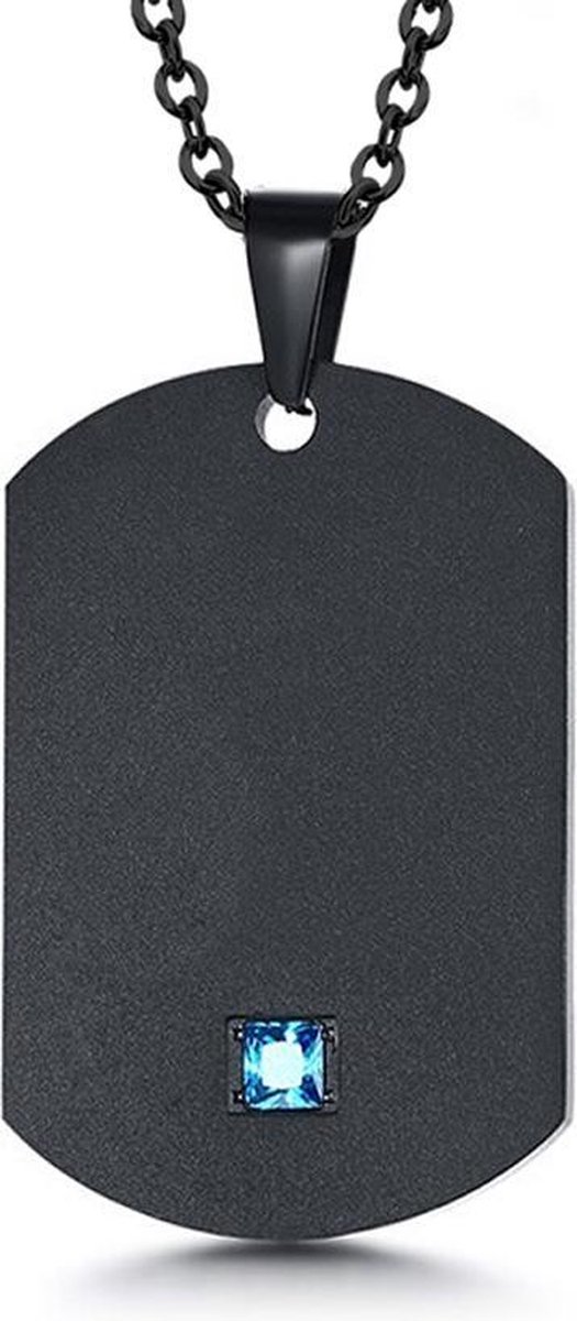 Montebello Ketting Satureja - 316L Staal - Zwarte Dogtag - 27x50mm - 60cm