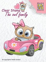 CSO010 Stempel  The owl family  Auto - Nellie Snellen clearstamp - uil rijbewijs