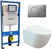 Geberit UP 320 Toiletset - Inbouw WC Hangtoilet Wandcloset - Creavit Mat Wit Geberit Sigma-01 Mat Chroom