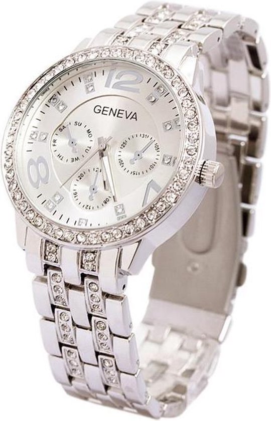 Geneva Dames Horloge - RVS - Zilverkleurig & Kristal - Ø 40 mm