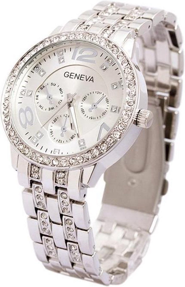Geneva Dames Horloge - RVS - Zilverkleurig & Kristal - 40 mm