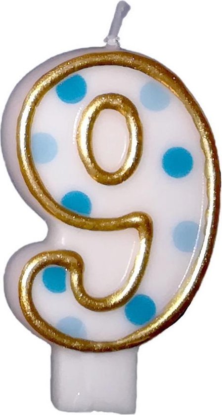 Haza Bougie Anniversaire Originale Numéro 9 Or / Bleu 6 Cm