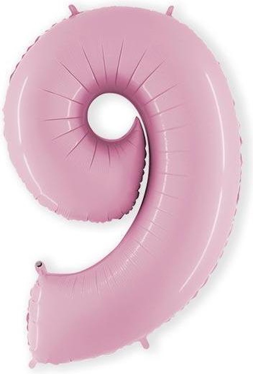 Folieballon cijfer '9' lichtroze (100cm)