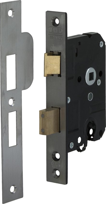 Nemef Cilinderslot Type 4119/27 - Veiligheidsslot SKG** - Rechthoekige Voorplaat RVS 174 x 25 mm - Rechts en Links Bruikbaar - Dagschoot en Nachtschoot Messing - Doornmaat 50 mm