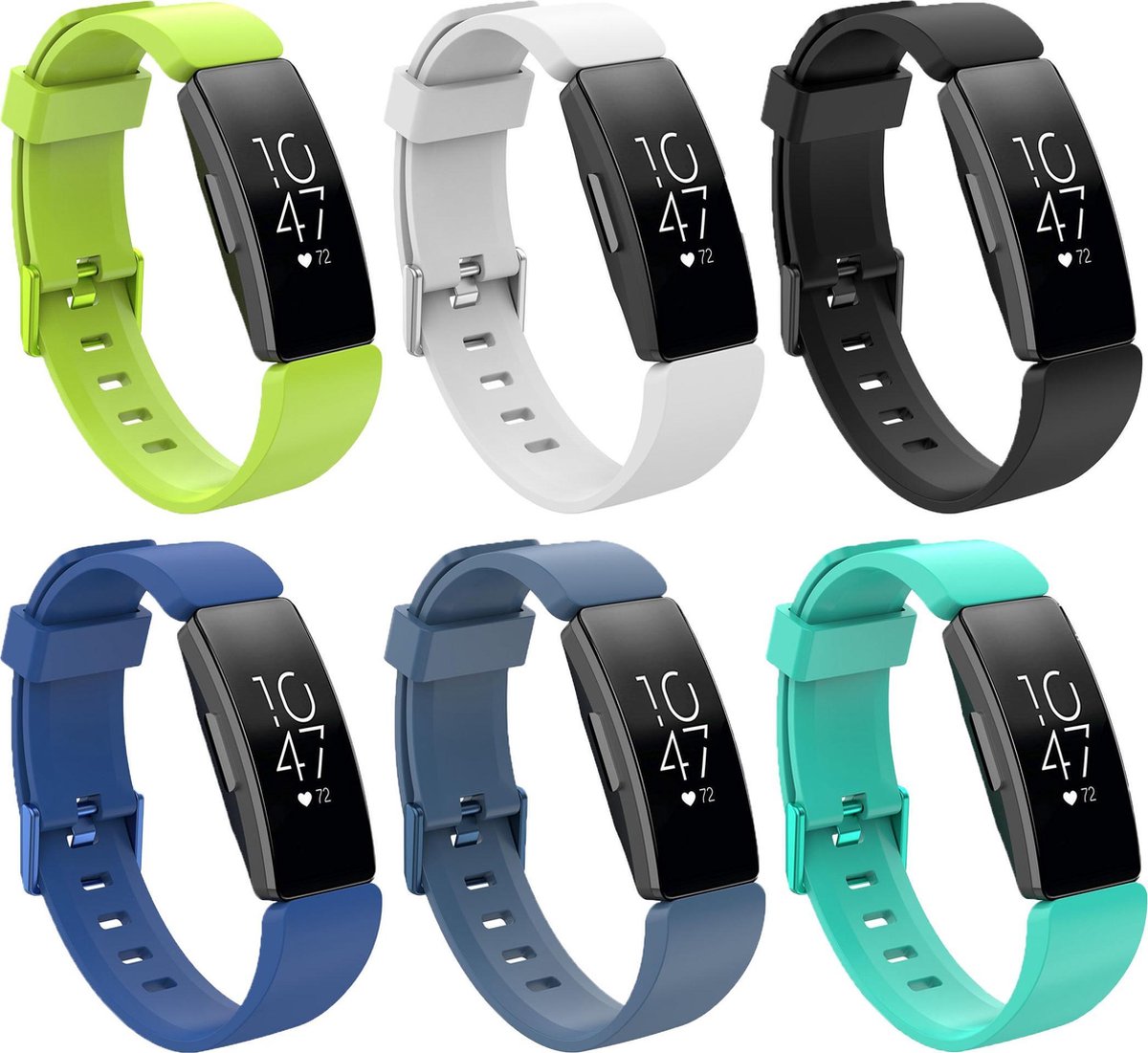 KELERINO. Siliconen bandje geschikt voor Fitbit Inspire (HR) - 6-pack - Zomer - Large