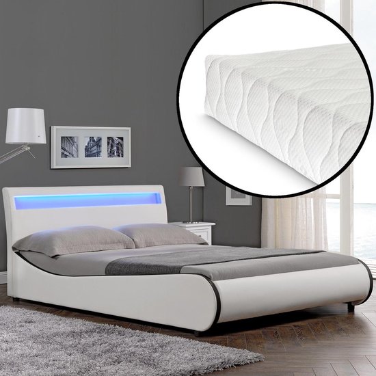 Valencia LED - lit - avec matelas et sommier à lattes 180x200 - blanc