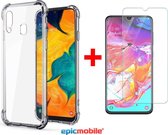Epicmobile - Samsung Galaxy A40 Anti Shock Hybrid hoesje + Tempered Glass 9H - Transparant