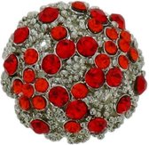 Verstelbare ring zilver-kleur met rode stenen