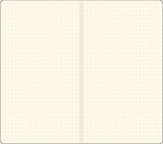Pagina van een notitieboek met stippenpatroon, crèmekleurig.