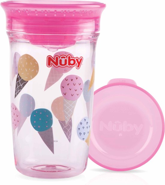 Nûby Wonder Cup 360° Con Manici - Bicchiere Antigoccia In Tritan - Rosa, 240 Ml, 6+ Mesi - 2
