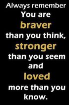 Always remember You are braver than you think, stronger than you seem and loved more than you know.