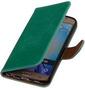 Zakelijke Book Case Telefoonhoesje Geschikt voor de Samsung Galaxy S6 G920F - Portemonnee Hoesje - Pasjeshouder Wallet Case - Groen