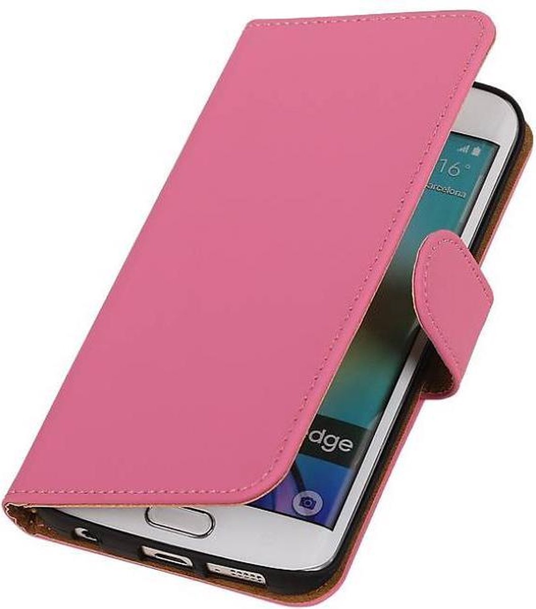 Effen Bookstyle Hoes Geschikt voor Samsung Galaxy S6 Edge G925 Roze