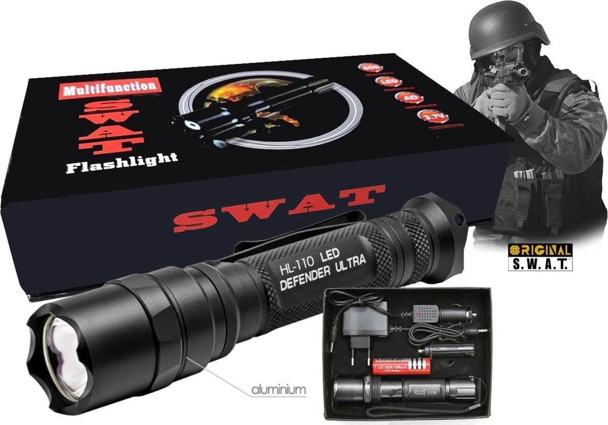 SWAT HL-110 Ultra LED - Zaklamp - Black Defender Series Met USB oplader |  bol.com