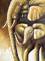 Schilderij olifant en kalf 50 x 80 Artello - handgeschilderd schilderij met signatuur - schilderijen woonkamer - wanddecoratie - 700+ collectie Artello schilderijenkunst