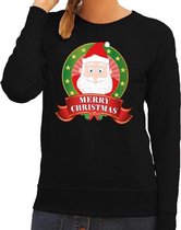 Foute kersttrui / sweater Santa - zwart - Merry Christmas voor dames M (38)