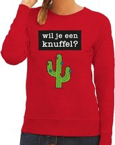 Wil je een Knuffel tekst sweater rood voor dames M