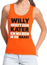 Oranje tekst tanktop / mouwloos shirt Willy heeft een kater en nu ben ik de baas voor dames -  Koningsdag kleding M