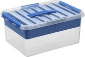 Sunware - Q-line opbergbox met inzet 15L transparant blauw - 40 x 30 x 18 cm