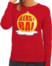 Foute kersttrui kerstbal geel op rode sweater voor dames - kersttruien XS (34)