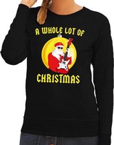 Foute kersttrui / sweater A Whole Lot of Christmas voor dames - zwart - Kerstman Angus met gitaar S (36)