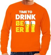 Time to Drink Beer tekst sweater oranje heren - heren trui Time to Drink Beer - oranje kleding XXL