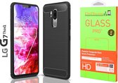 DrPhone LG G7 ThinQ Hoesje - Geborsteld TPU case - Ultimate Drop Proof Siliconen Case - Carbon fiber Look + DrPhone Glas