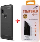 Silicone TPU gel zwart hoesje Motorola One Vision met glas screenprotector