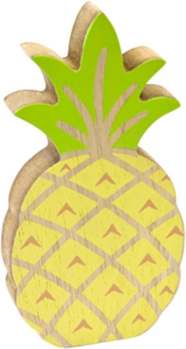 HOBI - Gele en groene houten ananas decoratie