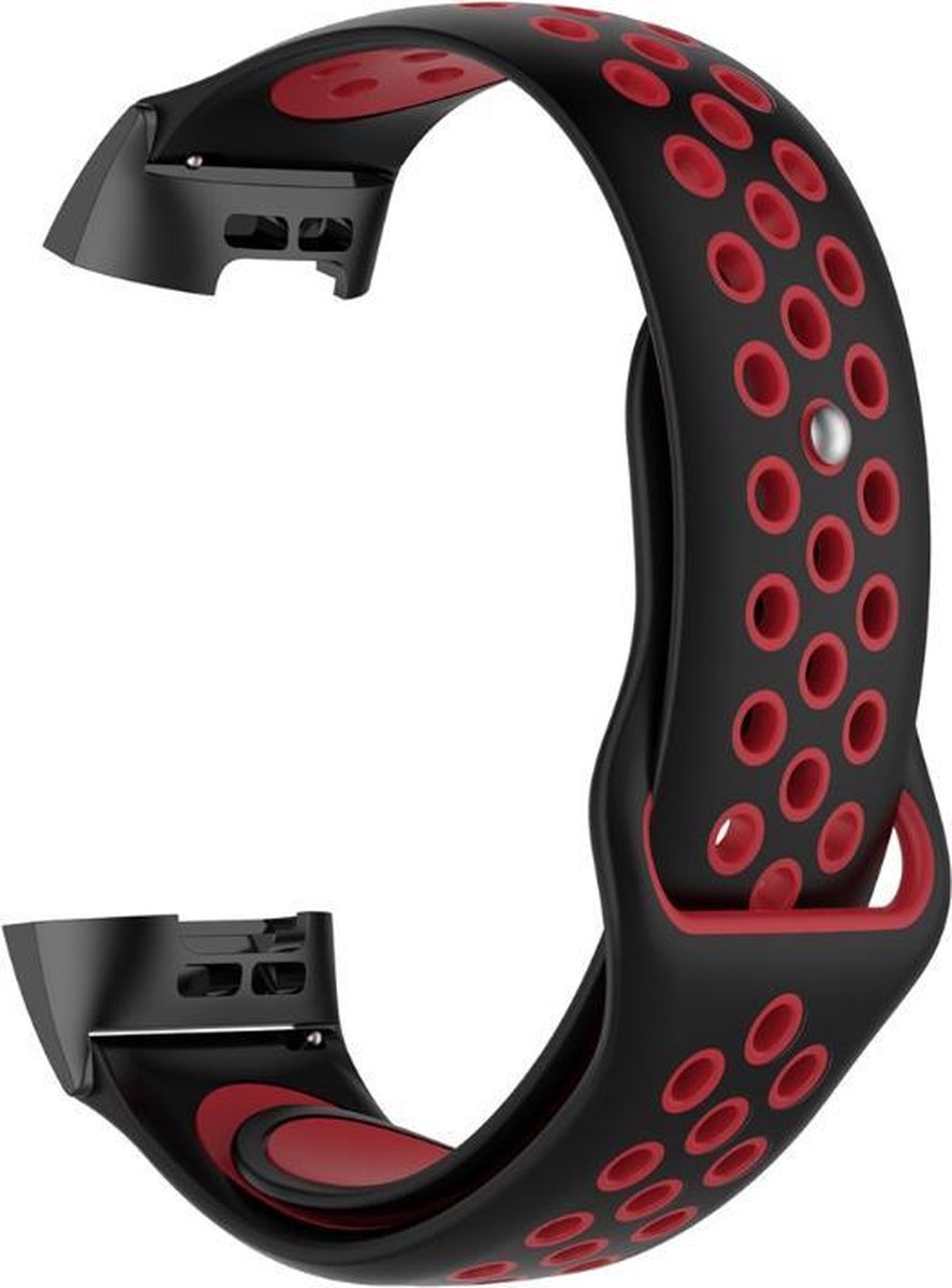 DrPhone Siliconen bandje - Fitbit Charge 3 & 4 - Maat S - Zwart/Rood