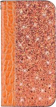 Shop4 - Samsung Galaxy M20 (Power) Hoesje - Book Case Krokodil en Glitters Oranje