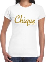 Chique goud glitter tekst t-shirt wit voor dames S