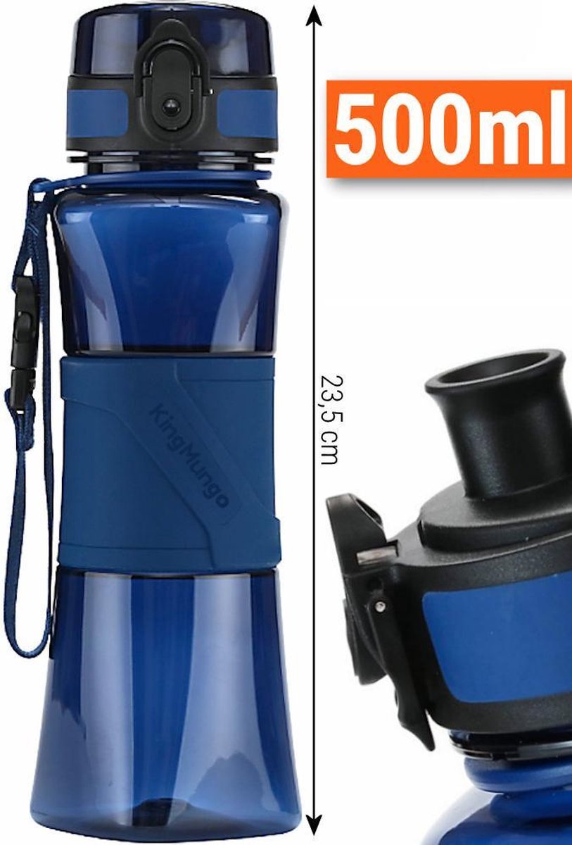 Drinkfles Herbruikbare Waterfles | 500 ml Donker Blauw | Vaatwasserbestendig Drinkbus Bidon | King Mungo KMDF004