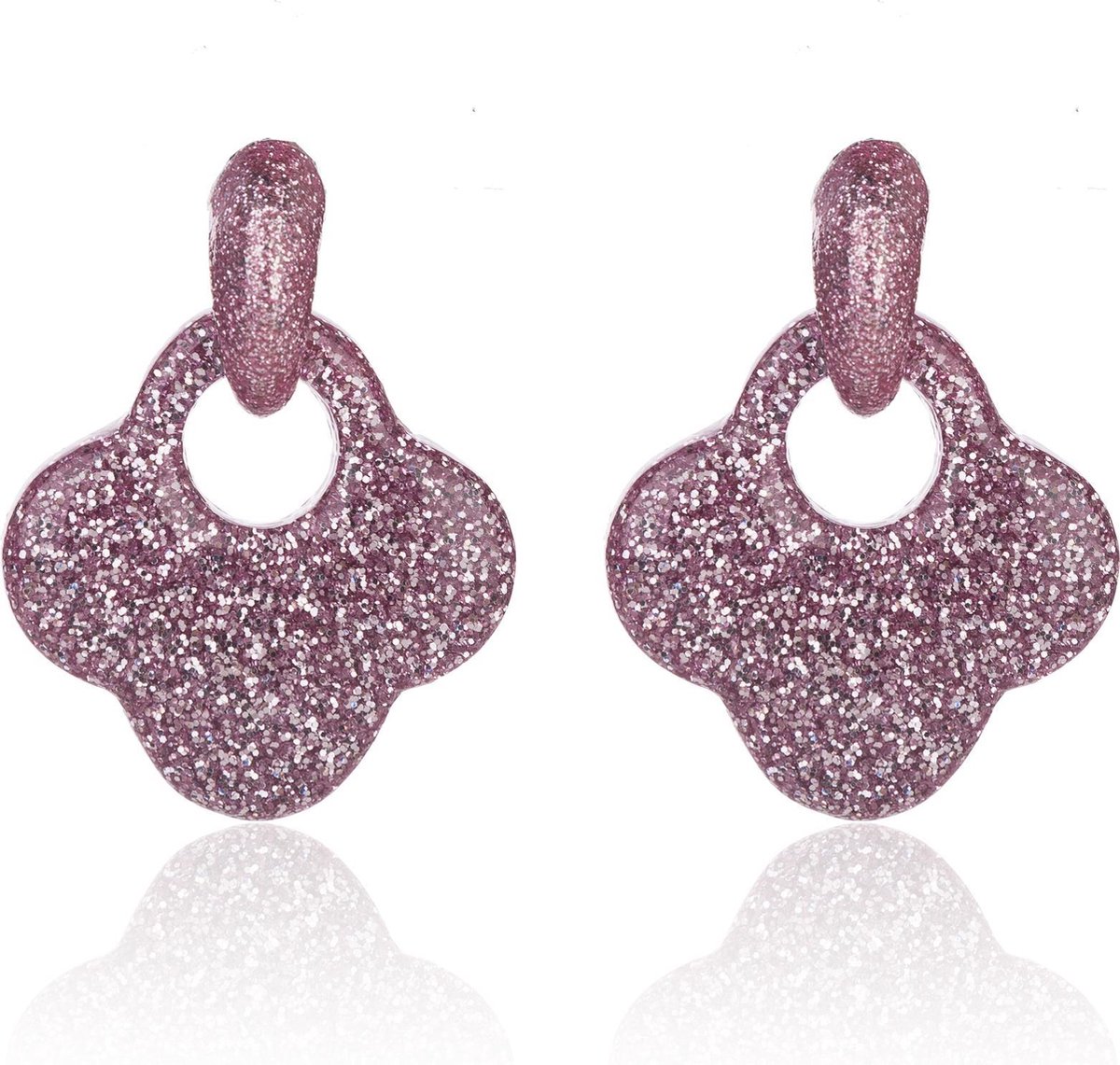 Oorbellen Met Glitters - Blad - Oorhangers 4x4 cm - Rosé