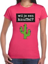 Wil je een Knuffel tekst t-shirt roze dames XS