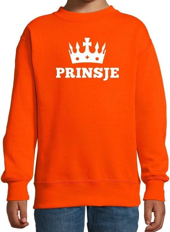Oranje Prinsje met kroon sweater jongens - Oranje Koningsdag kleding jaar