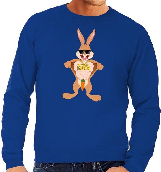 schouder Uittreksel Flash Blauw Paas sweater stoere paashaas - Pasen trui voor heren - Pasen kleding  S | bol.com