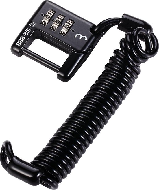 BBB Cycling MiniSafe Coil Cable Fietsslot - Kabelslot Fiets Cijferslot - Codeslot - Zwart - 120 x 0,3 cm - BBL-52