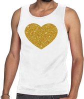 Gouden hart glitter tanktop / mouwloos shirt wit heren - heren singlet Gouden hart M