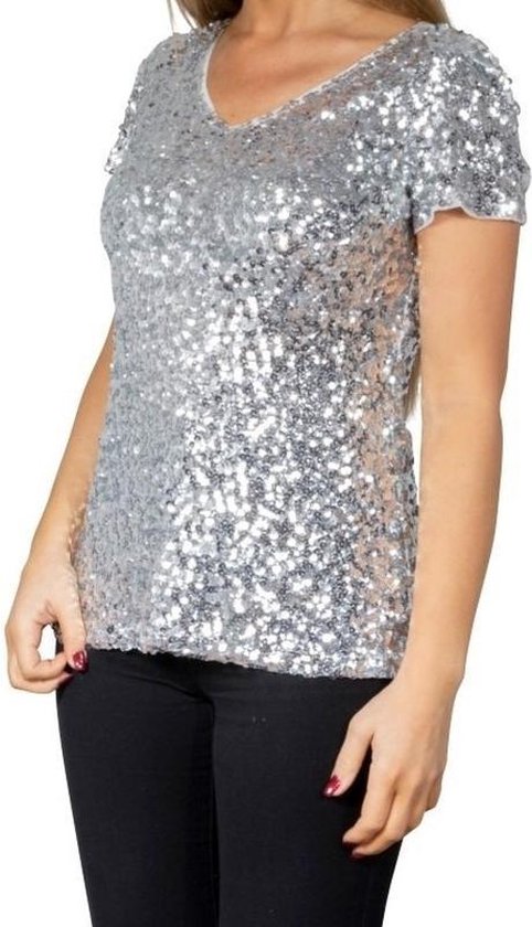Laat je zien Encommium Meisje Zilveren glitter pailletten disco shirt dames | bol.com