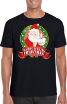 Foute Kerst t-shirt zwart gangster Kerstman - Merry Fucking Christmas voor heren - Kerst shirts L