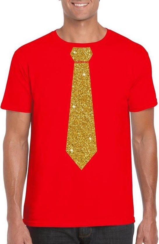 T-shirt fun rouge avec cravate en or pailleté homme L | bol